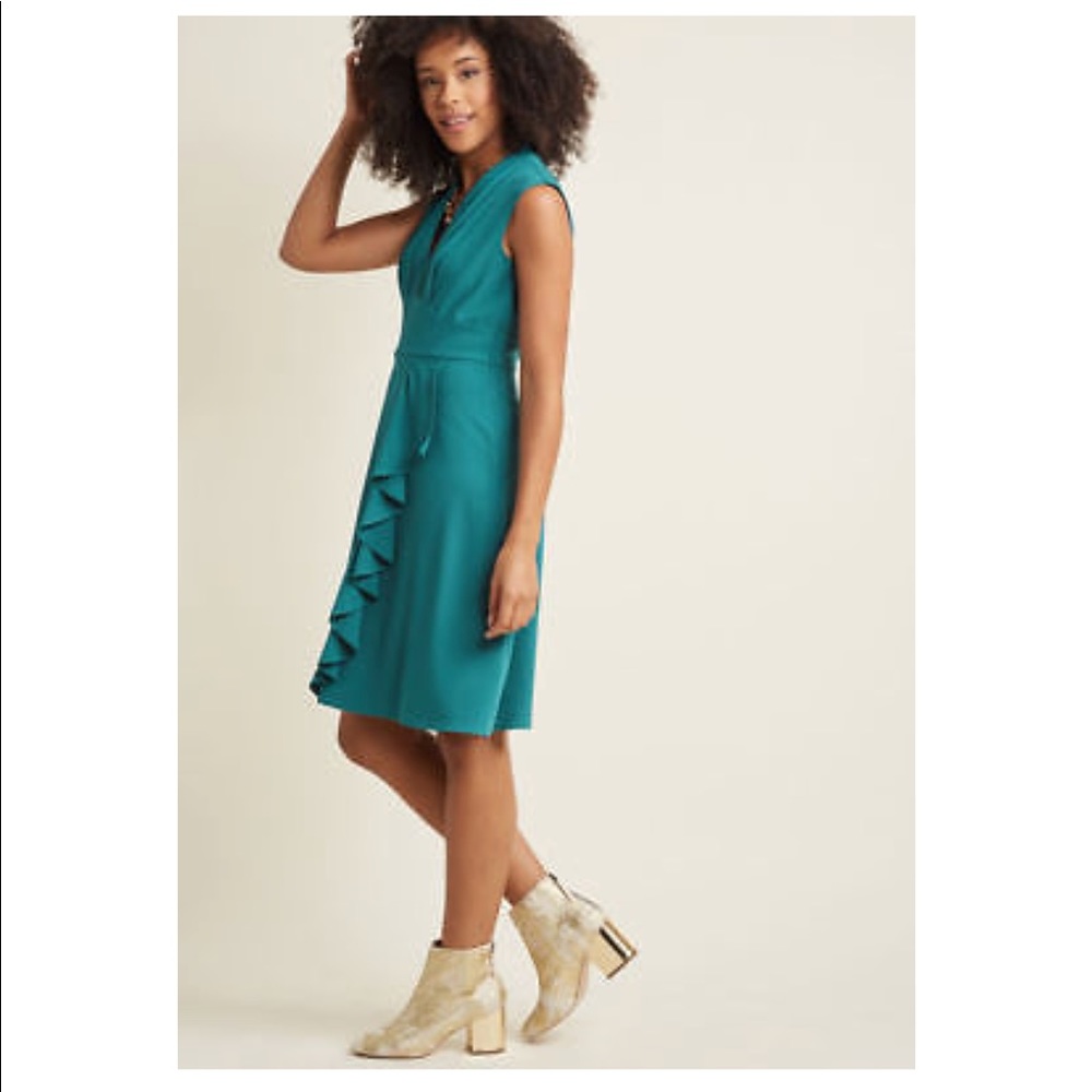 NEW ModCloth Teal Ruffle Dress - Picture 2 of 8